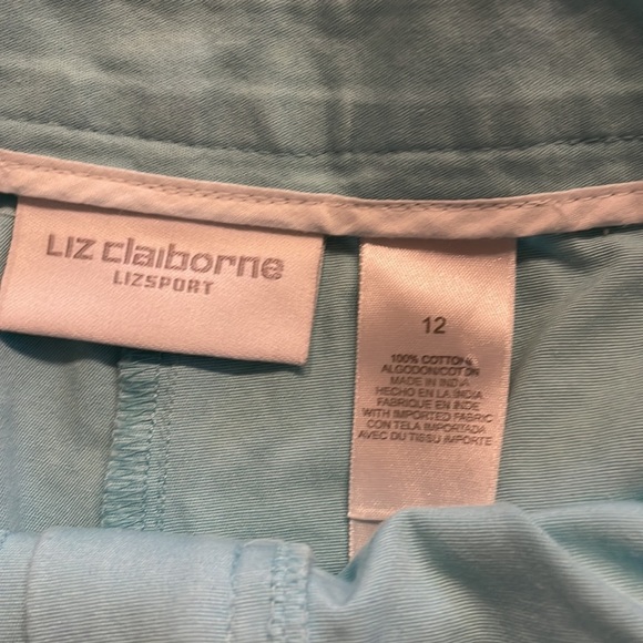 Liz Claiborne sport women’s cotton aqua shorts / adjustable front belt size 12 - Picture 4 of 8